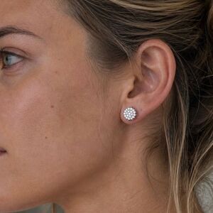 Sparkly White Gold Plated Silver Tone CZ Stud Earrings, Pavé Crystal Bling, Gift
